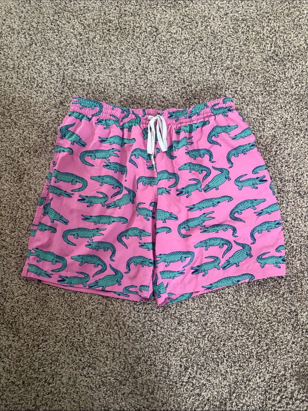 Chubbies Pink Swim Trunks with Teal Alligator Print